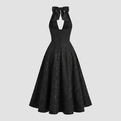 Damen Neckholderkleid mit Korsett Oberteil und Strukturmuster und Schleife am Nacken-Midi Dress-Alpenkind