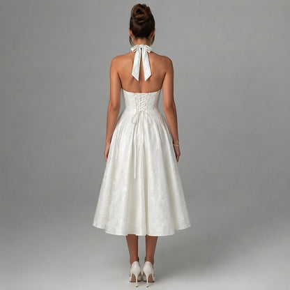 Damen Neckholderkleid mit Korsett Oberteil und Strukturmuster und Schleife am Nacken-Midi Dress-Alpenkind