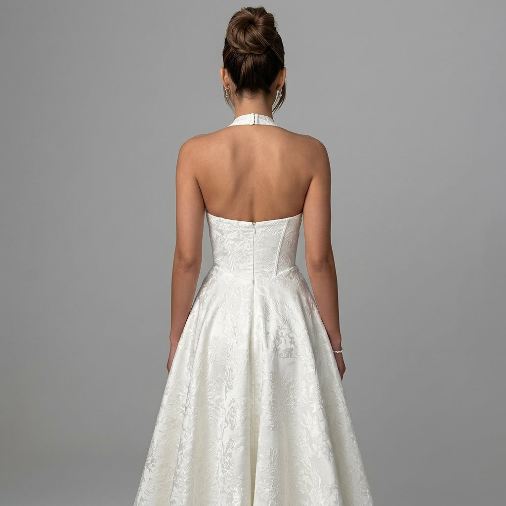 Damen Neckholderkleid mit Korsett Oberteil und Strukturmuster und Schleife am Nacken-Midi Dress-Alpenkind