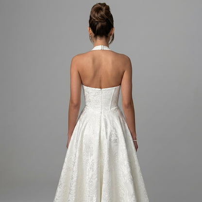 Damen Neckholderkleid mit Korsett Oberteil und Strukturmuster und Schleife am Nacken-Midi Dress-Alpenkind