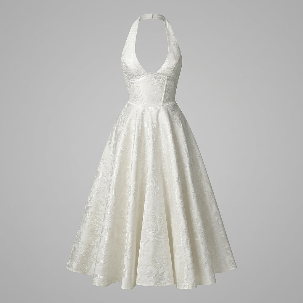 Damen Neckholderkleid mit Korsett Oberteil und Strukturmuster und Schleife am Nacken-Midi Dress-Alpenkind
