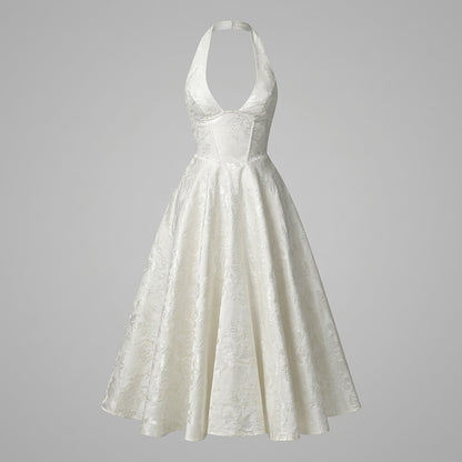 Damen Neckholderkleid mit Korsett Oberteil und Strukturmuster und Schleife am Nacken-Midi Dress-Alpenkind