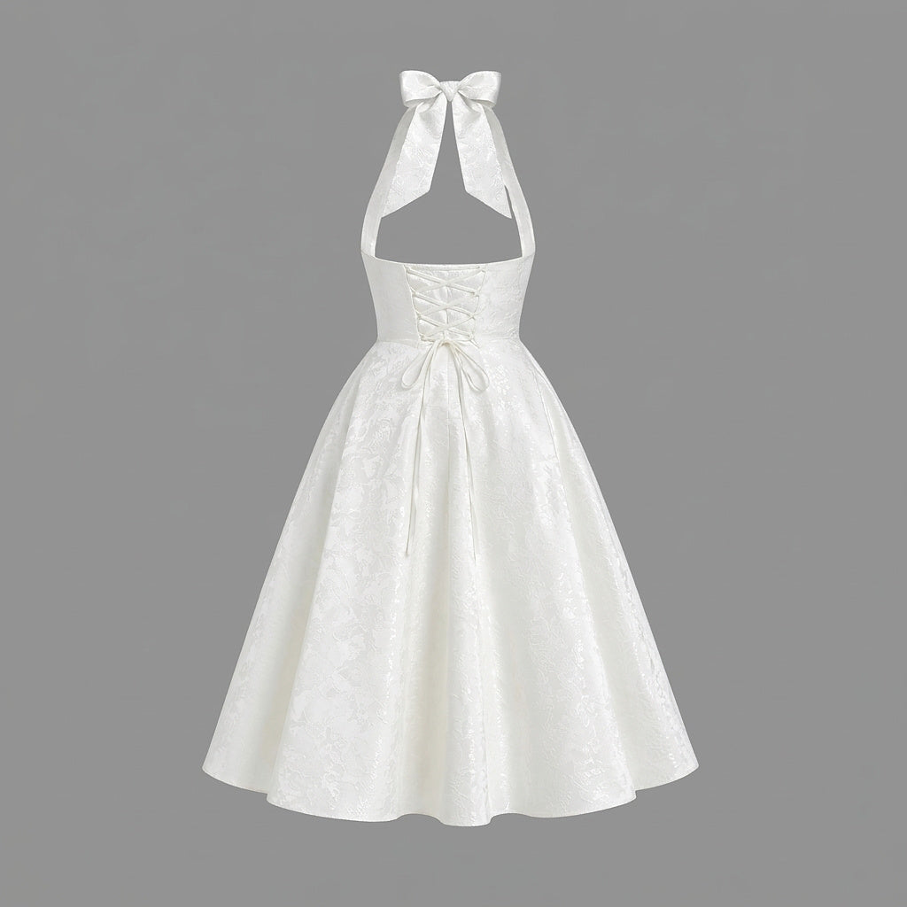 Damen Neckholderkleid mit Korsett Oberteil und Strukturmuster und Schleife am Nacken-Midi Dress-Alpenkind