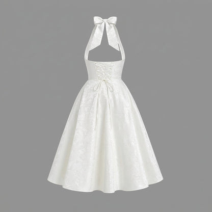 Damen Neckholderkleid mit Korsett Oberteil und Strukturmuster und Schleife am Nacken-Midi Dress-Alpenkind