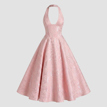 Damen Neckholderkleid mit Korsett Oberteil und Strukturmuster und Schleife am Nacken-Midi Dress-Alpenkind