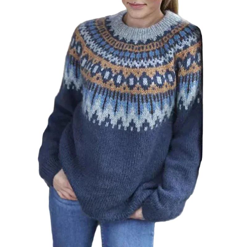 Damen Nordisches Strickpullover mit Rundhalsausschnitt und langen Ärmeln-Women Sweaters-Alpenkind