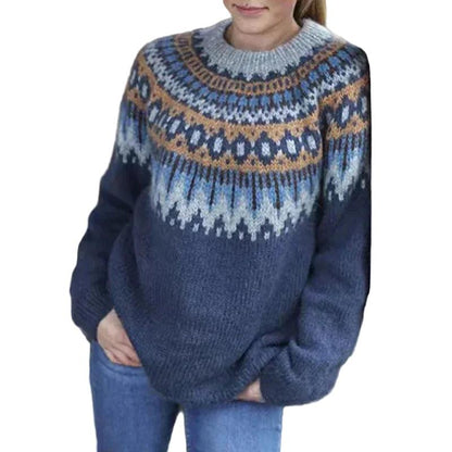 Damen Nordisches Strickpullover mit Rundhalsausschnitt und langen Ärmeln-Women Sweaters-Alpenkind