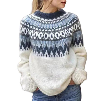 Damen Nordisches Strickpullover mit Rundhalsausschnitt und langen Ärmeln-Women Sweaters-Alpenkind