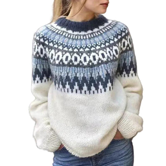 Damen Nordisches Strickpullover mit Rundhalsausschnitt und langen Ärmeln-Women Sweaters-Alpenkind