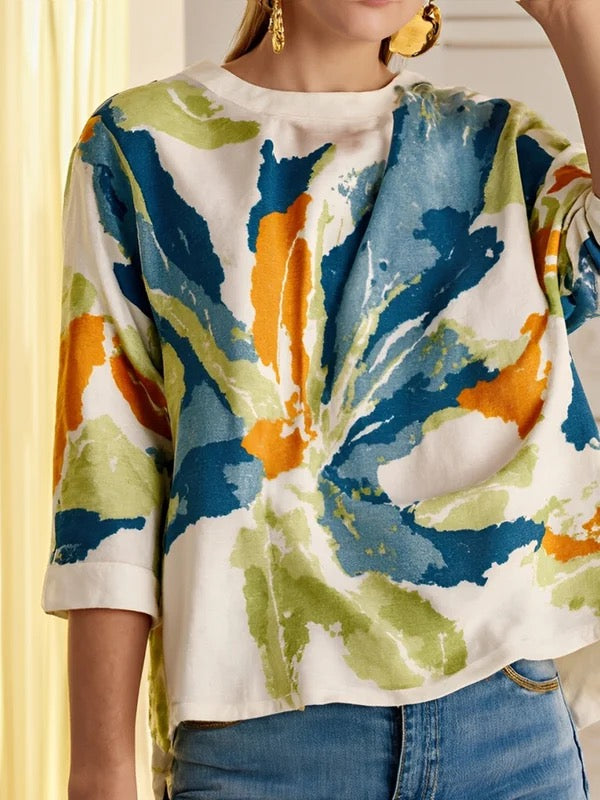 Damen-Oberteil mit abstraktem Print und Rundhalsausschnitt-Tops for women-Alpenkind