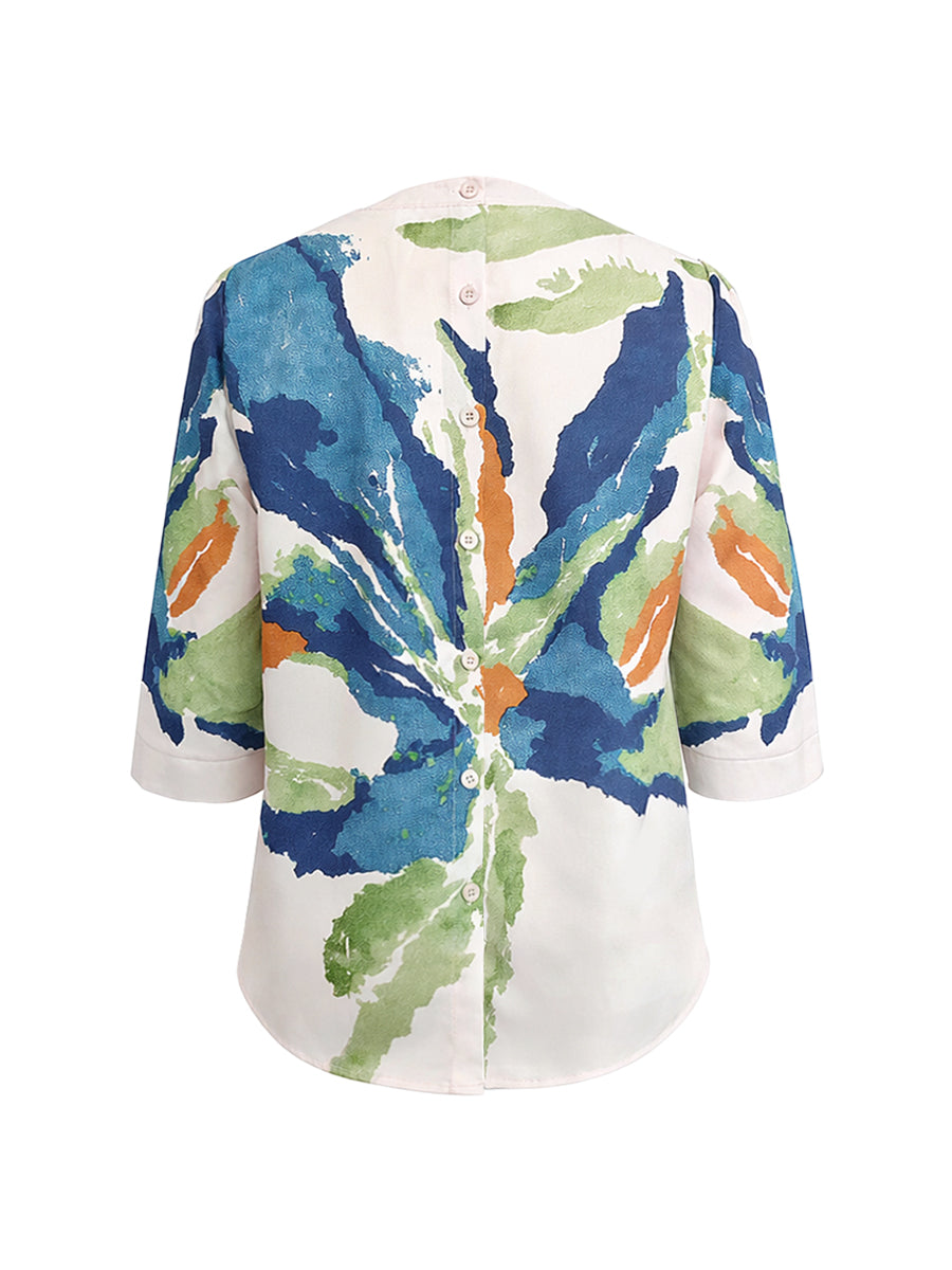Damen-Oberteil mit abstraktem Print und Rundhalsausschnitt-Tops for women-Alpenkind