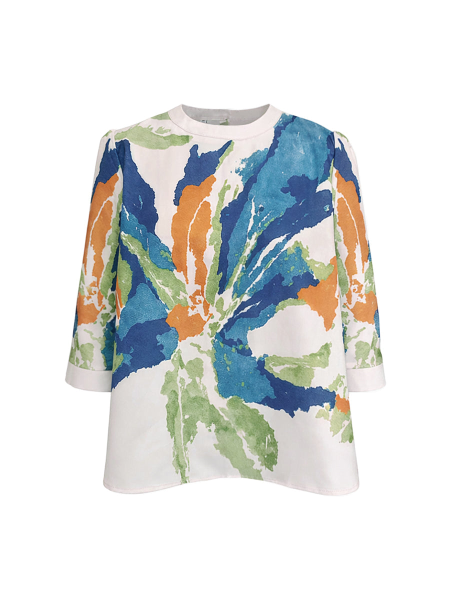 Damen-Oberteil mit abstraktem Print und Rundhalsausschnitt-Tops for women-Alpenkind