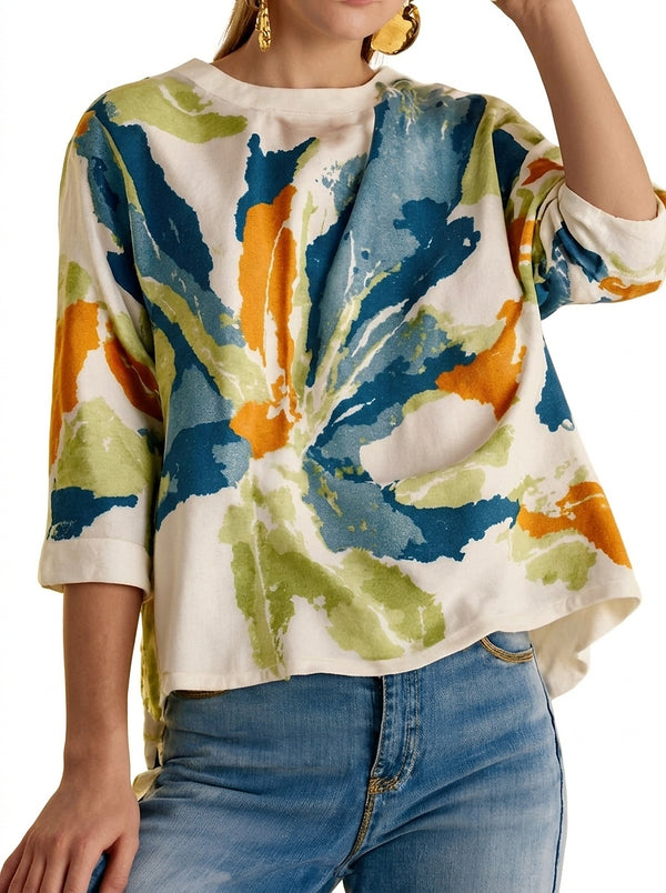 Damen-Oberteil mit abstraktem Print und Rundhalsausschnitt-Tops for women-Alpenkind