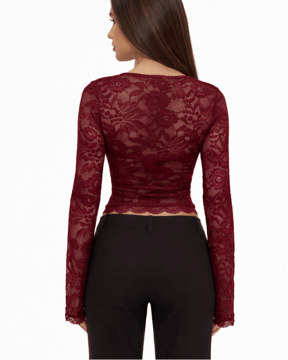 Damen-Oberteil mit Karree-Ausschnitt und Spitzenärmeln-Tops for women-Alpenkind