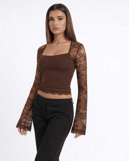 Damen-Oberteil mit Karree-Ausschnitt und Spitzenärmeln-Tops for women-Alpenkind