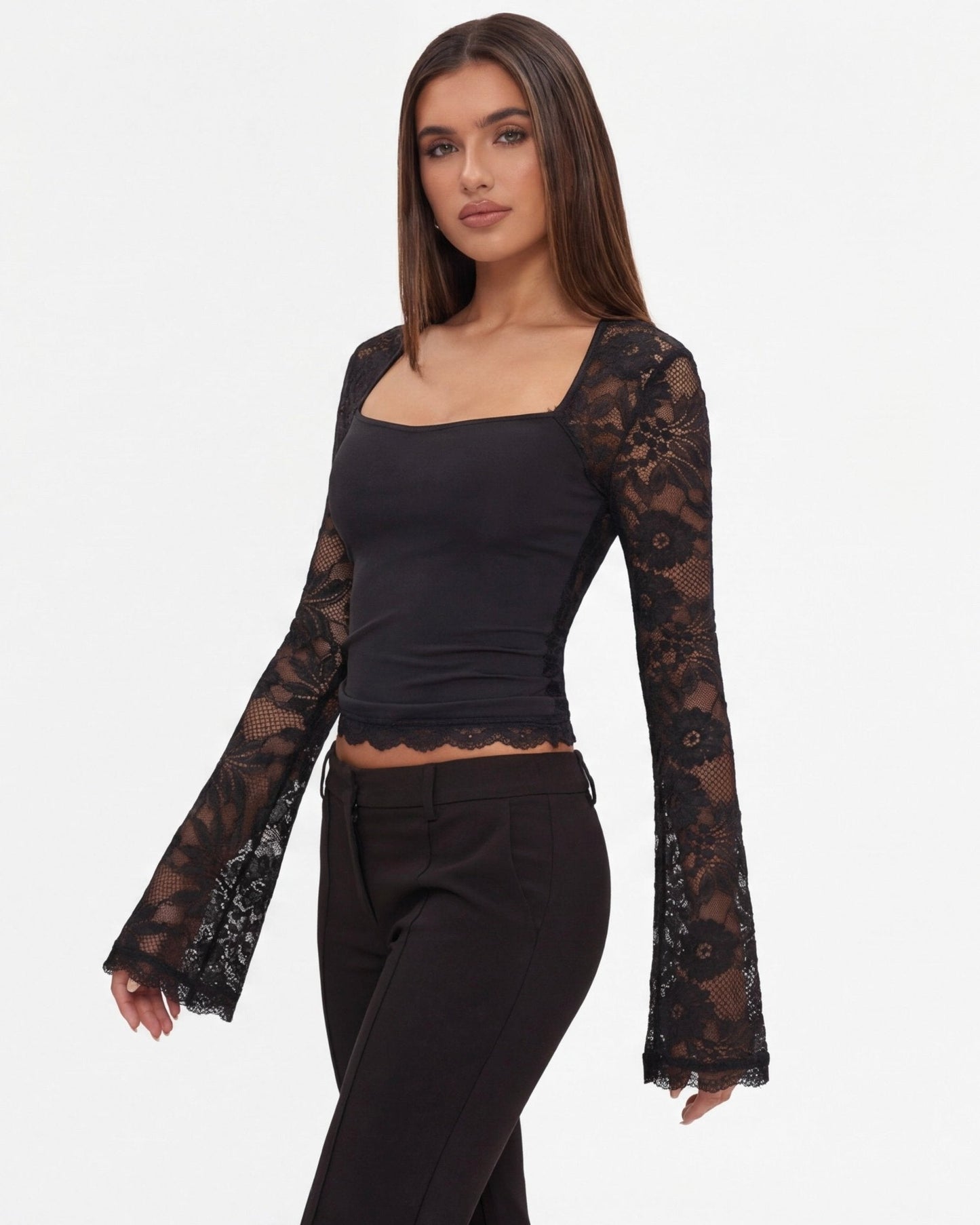 Damen-Oberteil mit Karree-Ausschnitt und Spitzenärmeln-Tops for women-Alpenkind