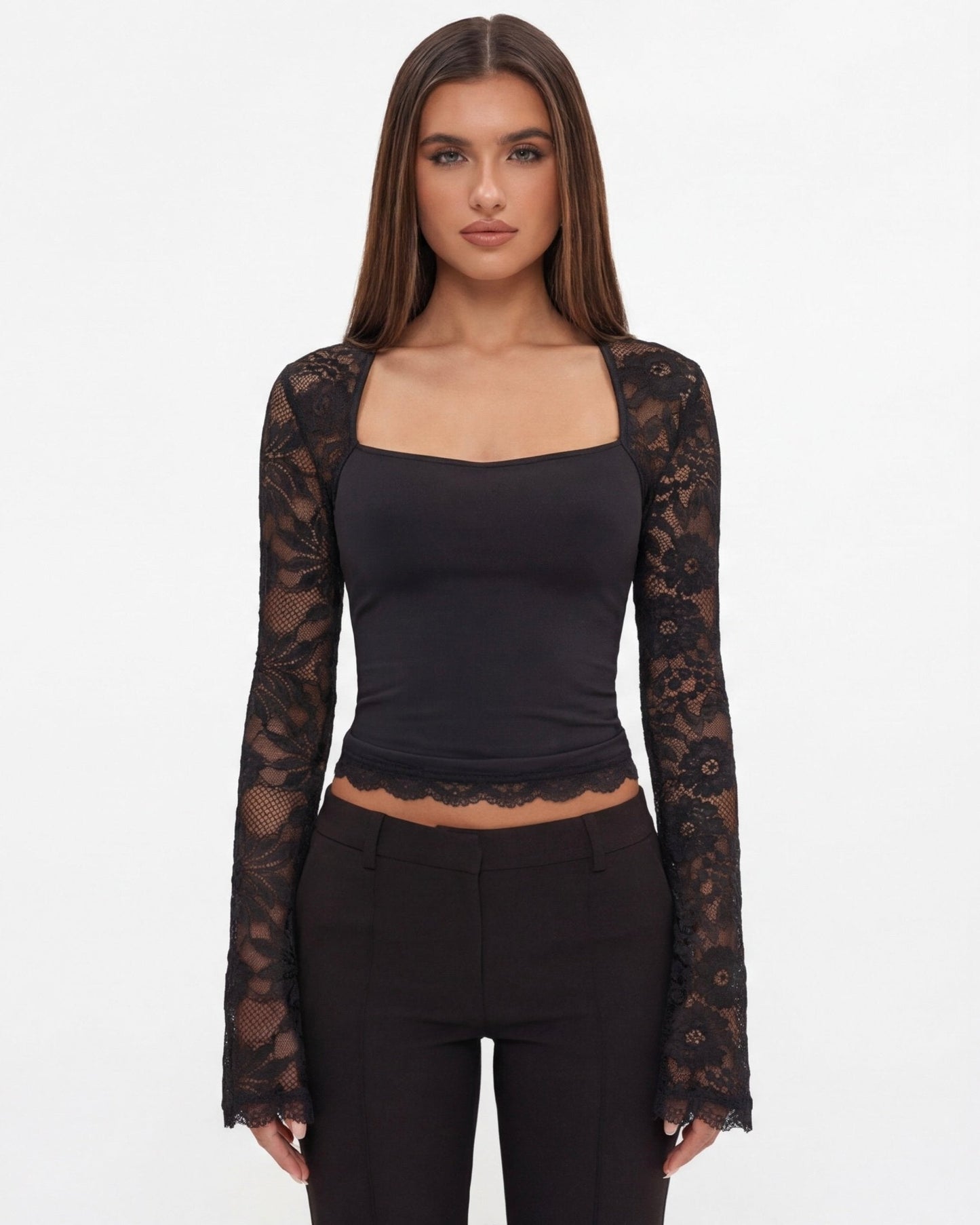 Damen-Oberteil mit Karree-Ausschnitt und Spitzenärmeln-Tops for women-Alpenkind