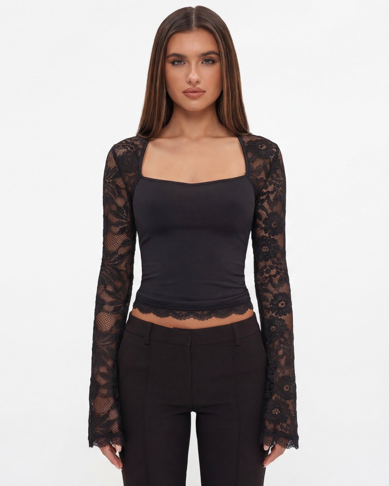 Damen-Oberteil mit Karree-Ausschnitt und Spitzenärmeln-Tops for women-Alpenkind