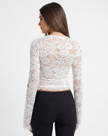 Damen-Oberteil mit Karree-Ausschnitt und Spitzenärmeln-Tops for women-Alpenkind