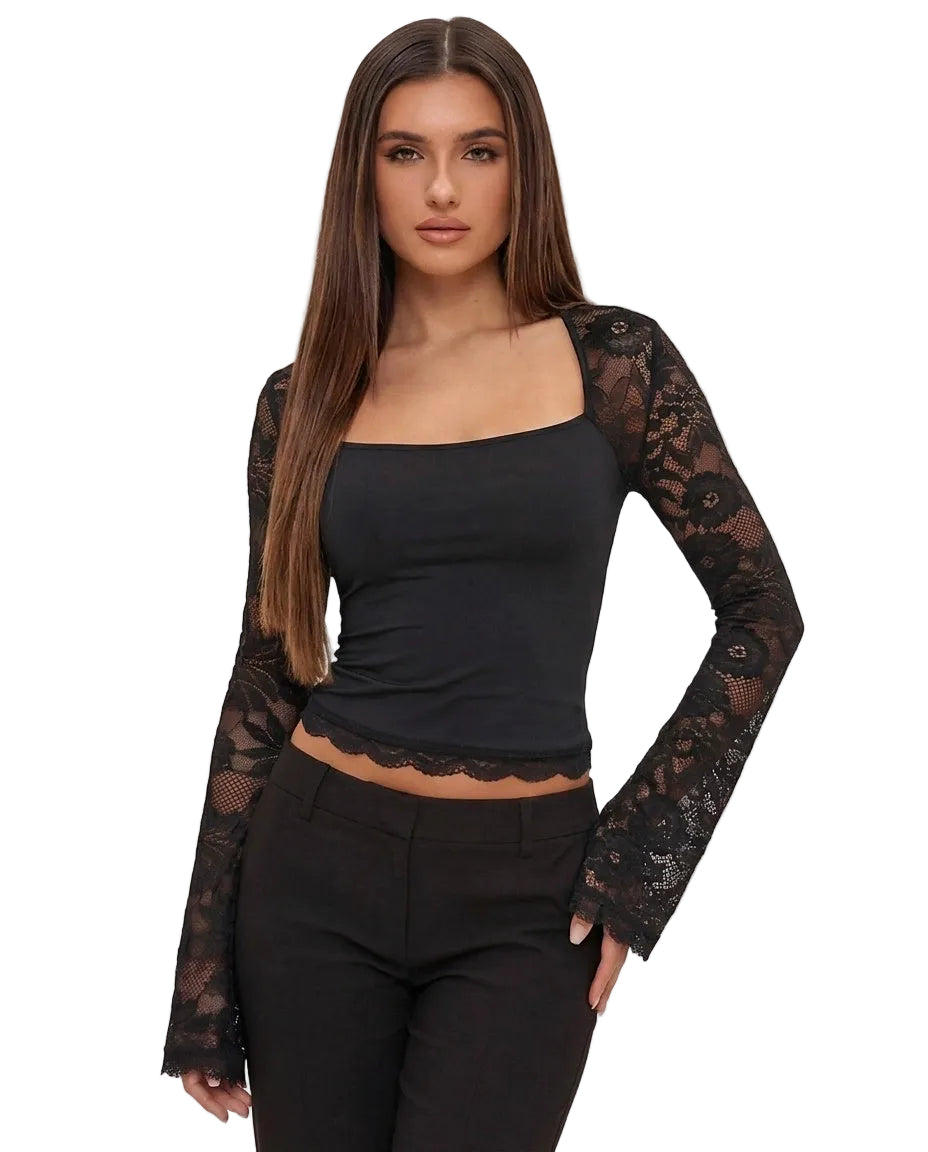 Damen-Oberteil mit Karree-Ausschnitt und Spitzenärmeln-Tops for women-Alpenkind