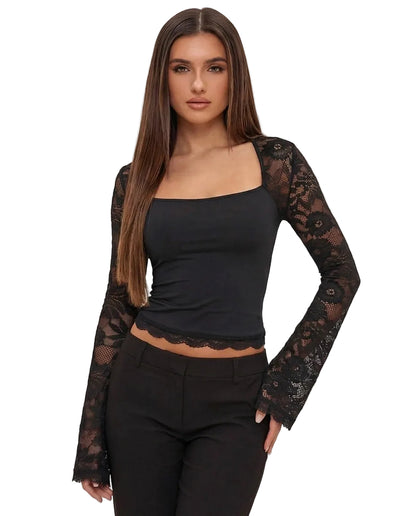 Damen-Oberteil mit Karree-Ausschnitt und Spitzenärmeln-Tops for women-Alpenkind