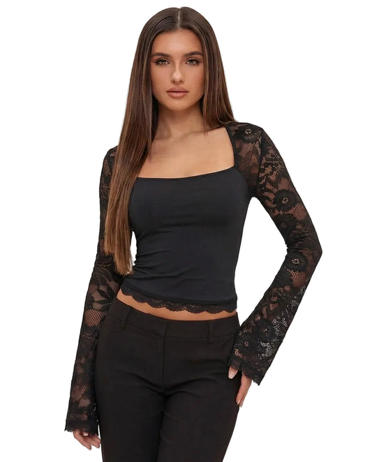 Damen-Oberteil mit Karree-Ausschnitt und Spitzenärmeln-Tops for women-Alpenkind