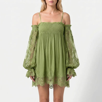 Damen Off-Shoulder Minikleid mit Spitzenärmeln-Mini Dress-Alpenkind