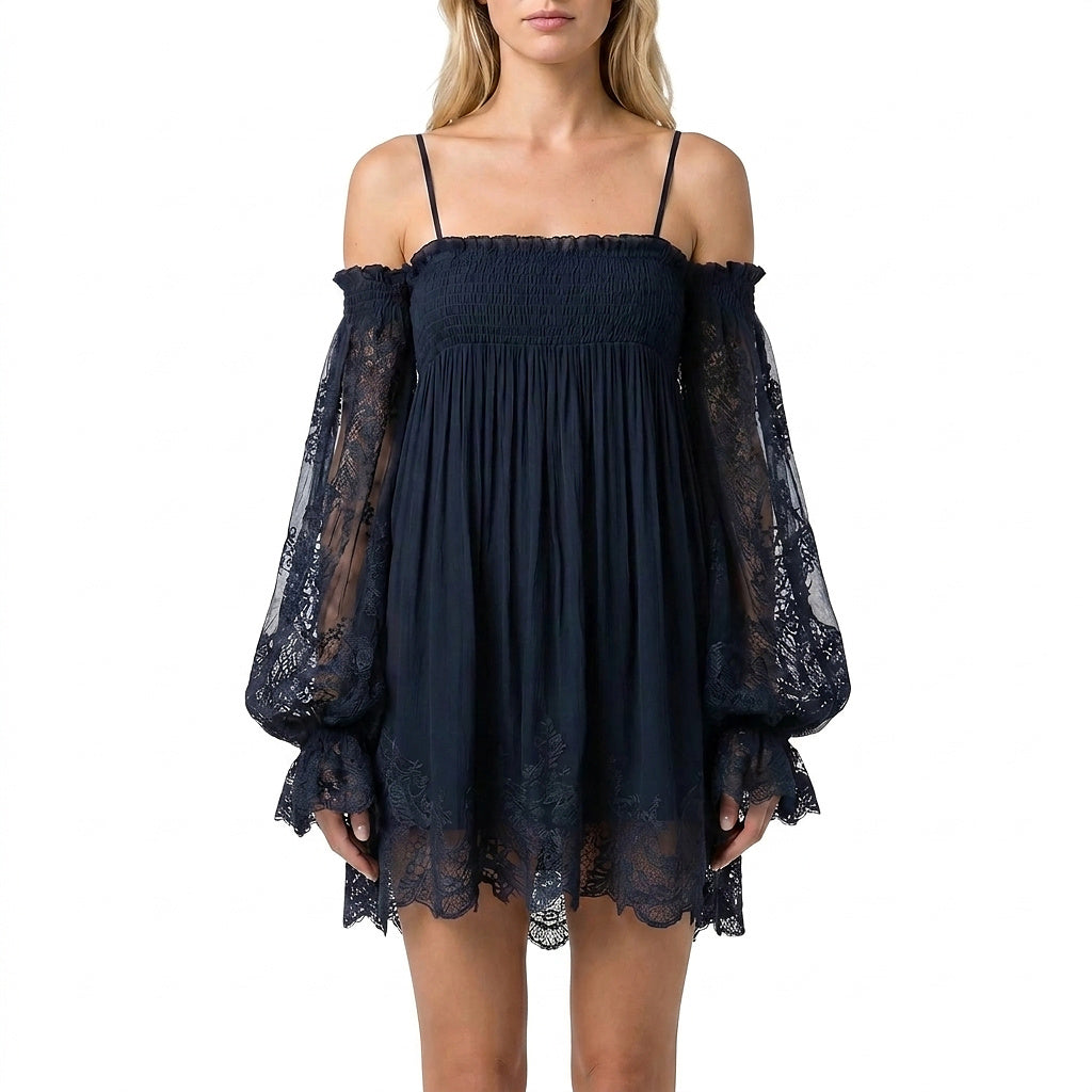 Damen Off-Shoulder Minikleid mit Spitzenärmeln-Mini Dress-Alpenkind