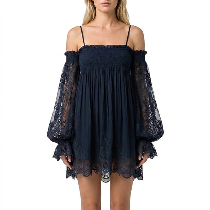Damen Off-Shoulder Minikleid mit Spitzenärmeln-Mini Dress-Alpenkind