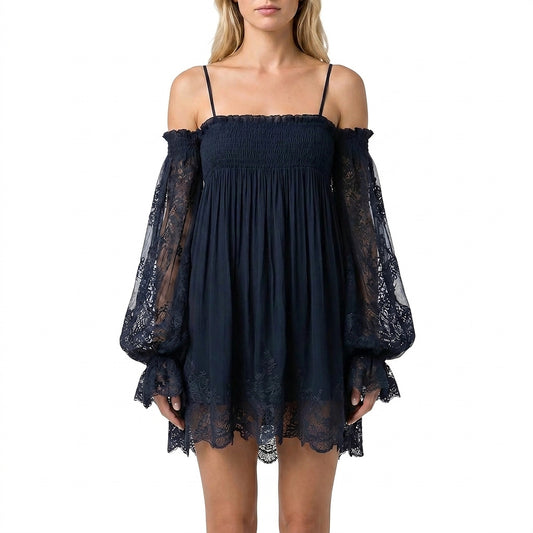 Damen Off-Shoulder Minikleid mit Spitzenärmeln-Mini Dress-Alpenkind