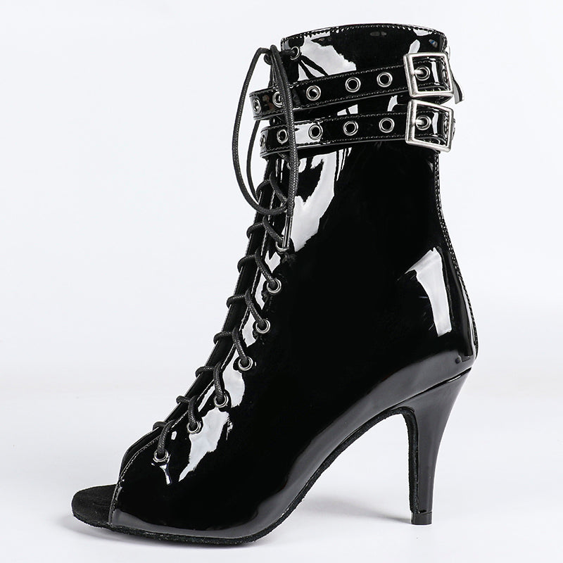 Damen Offene Ankle-Boots mit Schnürung, Riemen und Absatz-Footwear for women-Alpenkind