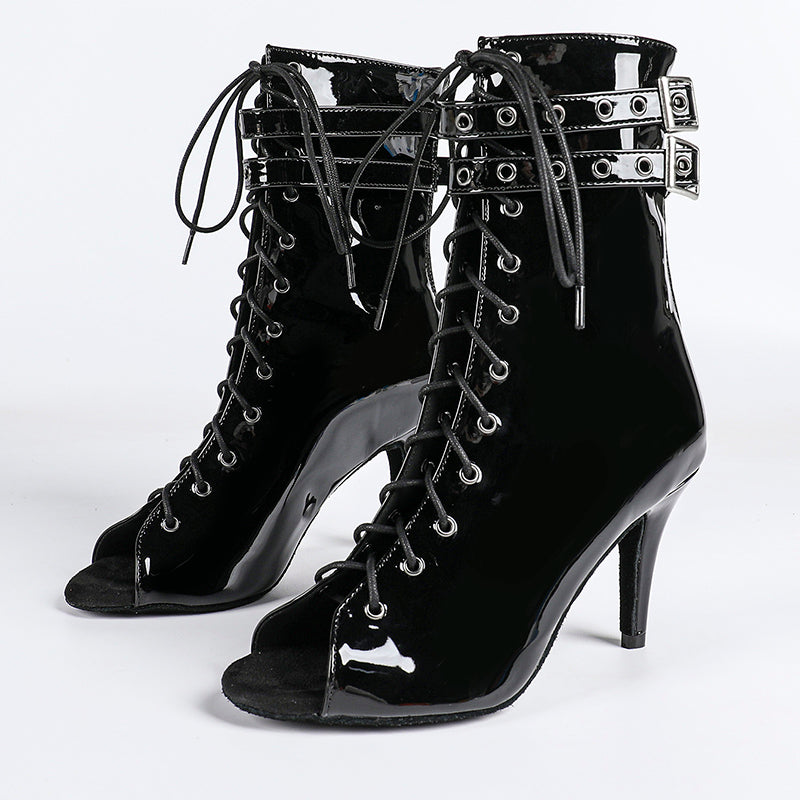 Damen Offene Ankle-Boots mit Schnürung, Riemen und Absatz-Footwear for women-Alpenkind