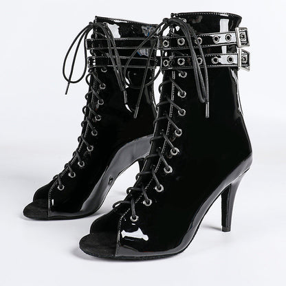 Damen Offene Ankle-Boots mit Schnürung, Riemen und Absatz-Footwear for women-Alpenkind