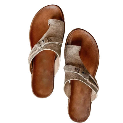 Damen Offene Slide-Sandalen mit Doppelriemen und Schnallendetails-Footwear for women-Alpenkind