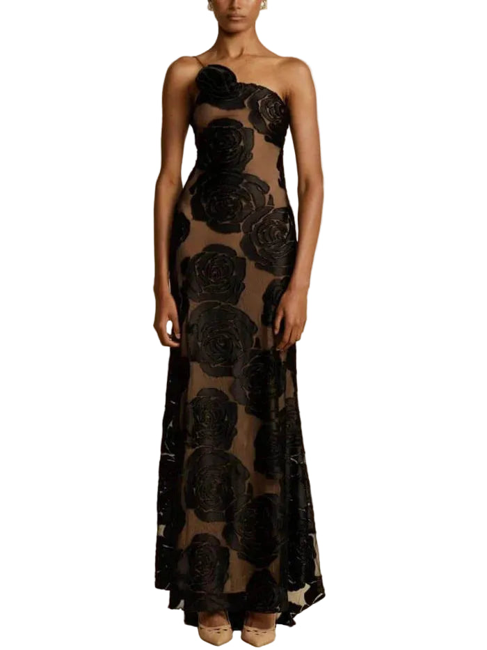 Damen One-Shoulder Maxikleid mit Blumenmuster-Maxi Dress-Alpenkind