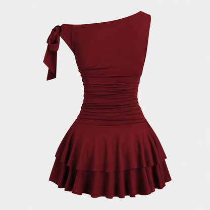 Damen One-Shoulder Minikleid mit Rüschen-Mini Dress-Alpenkind
