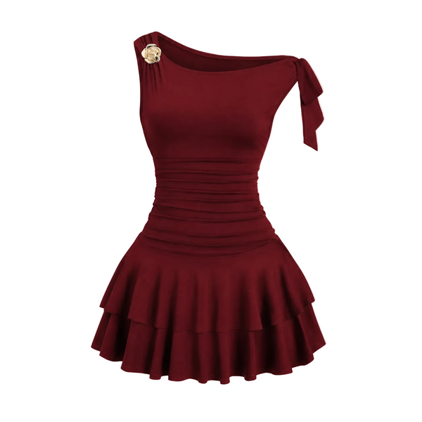 Damen One-Shoulder Minikleid mit Rüschen-Mini Dress-Alpenkind