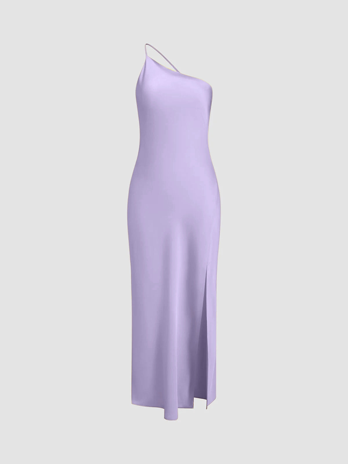 Damen One-Shoulder Satin-Maxikleid mit Schlitz-Maxi Dress-Alpenkind