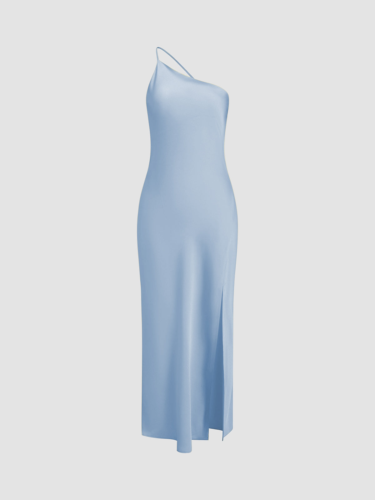 Damen One-Shoulder Satin-Maxikleid mit Schlitz-Maxi Dress-Alpenkind