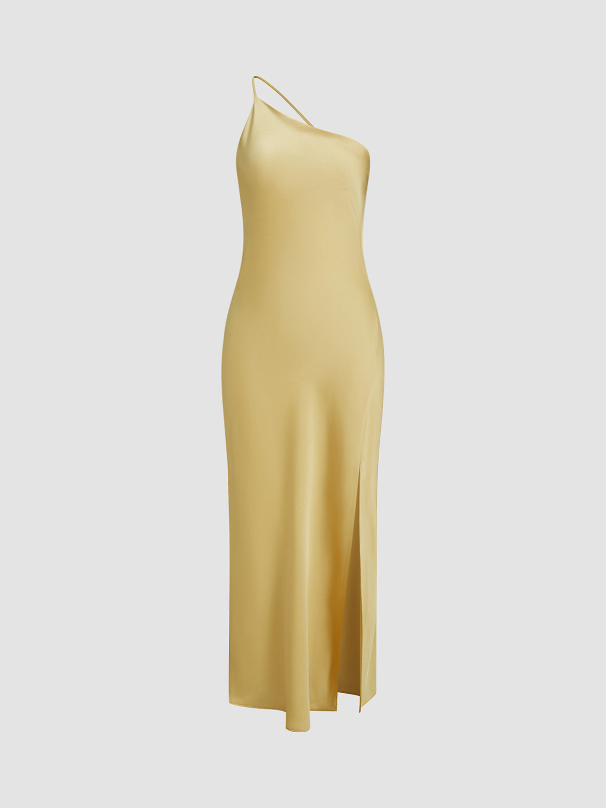 Damen One-Shoulder Satin-Maxikleid mit Schlitz-Maxi Dress-Alpenkind