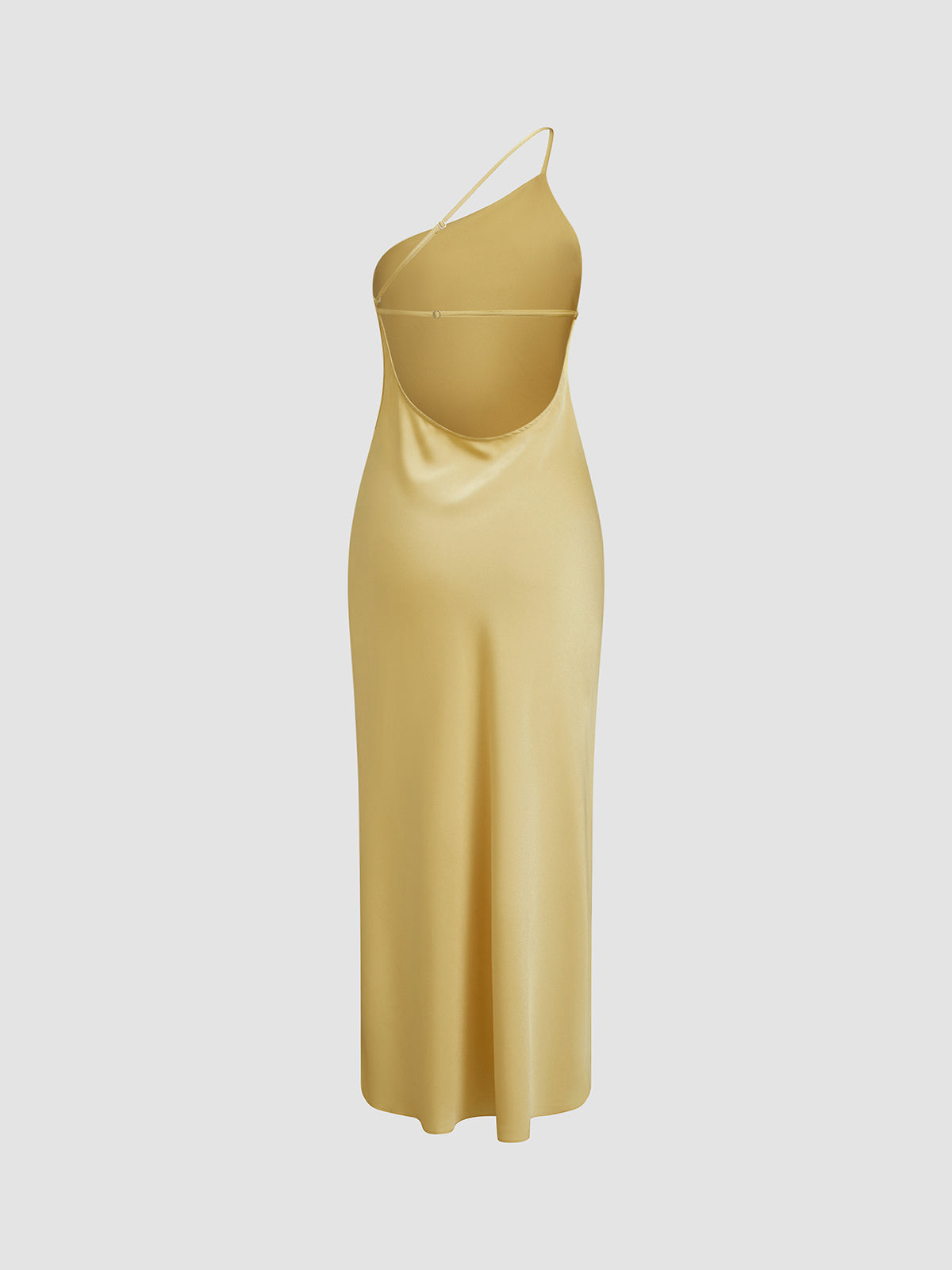 Damen One-Shoulder Satin-Maxikleid mit Schlitz-Maxi Dress-Alpenkind