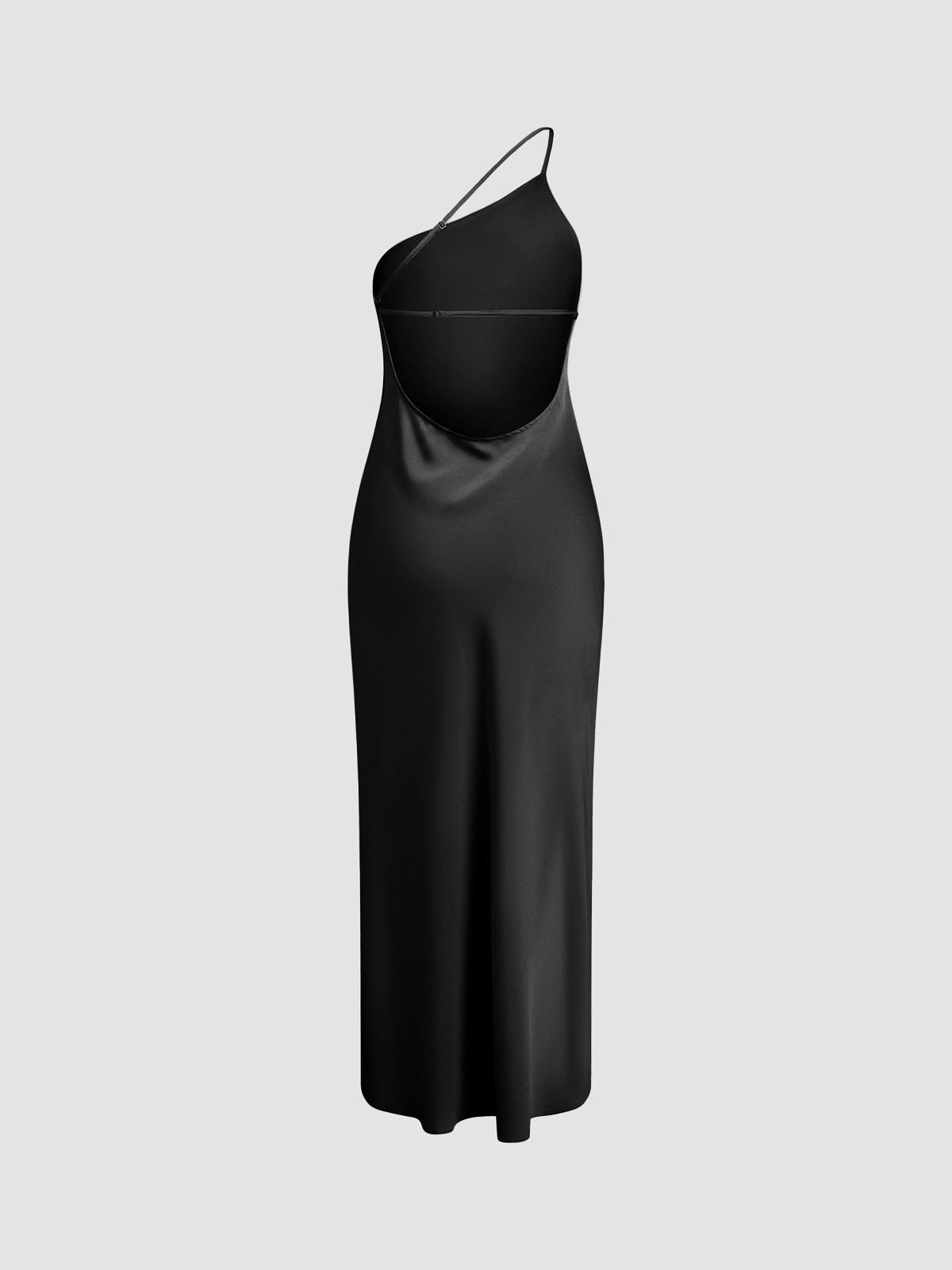 Damen One-Shoulder Satin-Maxikleid mit Schlitz-Maxi Dress-Alpenkind