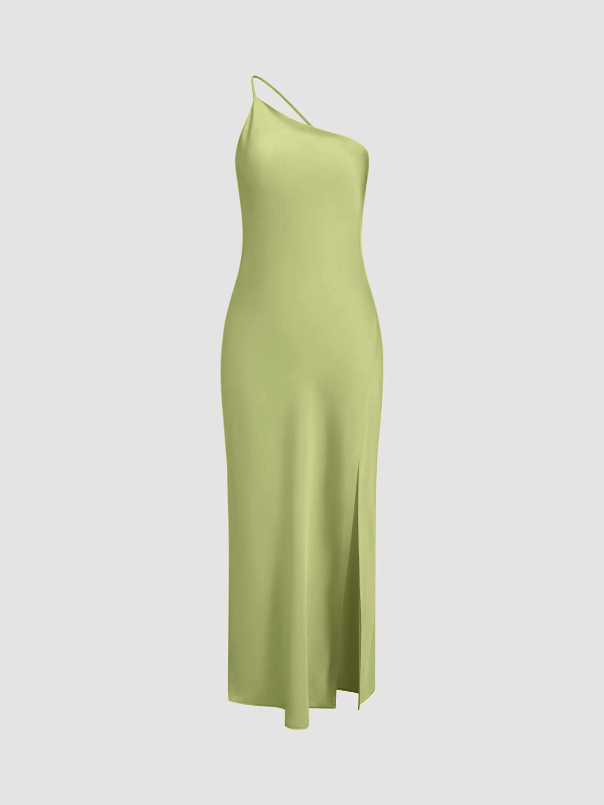 Damen One-Shoulder Satin-Maxikleid mit Schlitz-Maxi Dress-Alpenkind