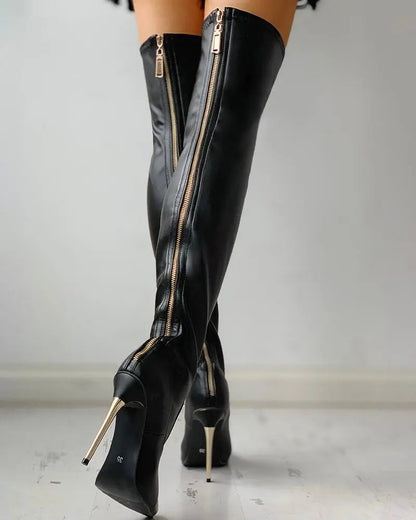 Damen Overknee Stiefel mit Reißverschluss und Absatz-Footwear for women-Alpenkind