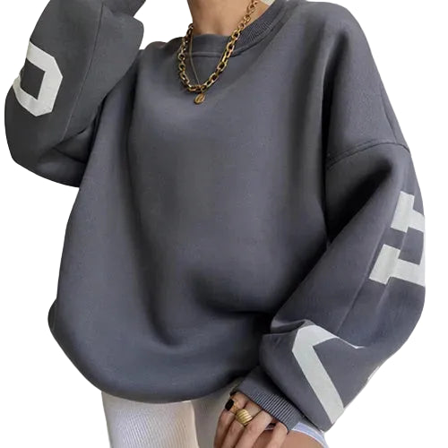 Damen Oversize Pullover mit Rundhalsausschnitt und Ärmeldruck-Women Sweaters-Alpenkind