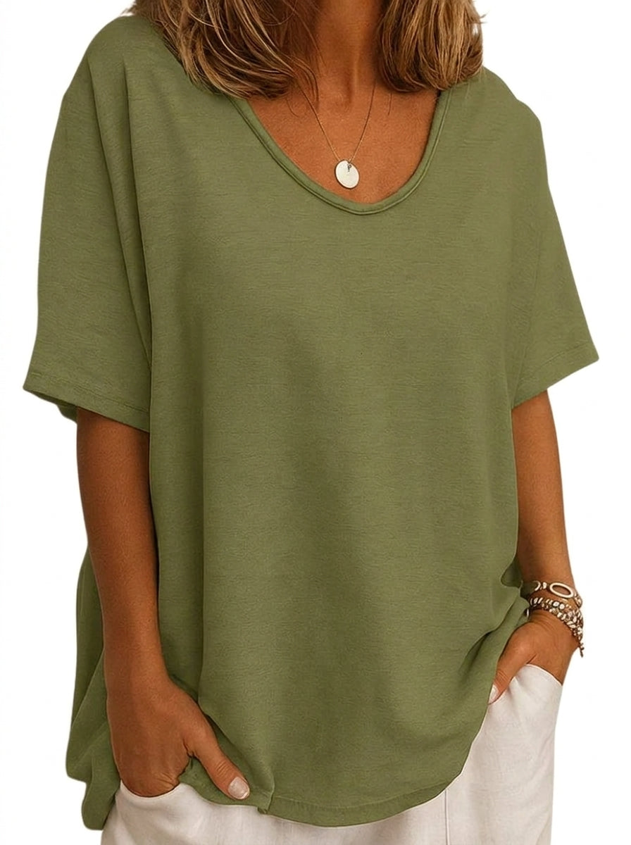 Damen-Oversized-T-Shirt mit V-Ausschnitt und kurzen Ärmeln-T-shirt for women-Alpenkind