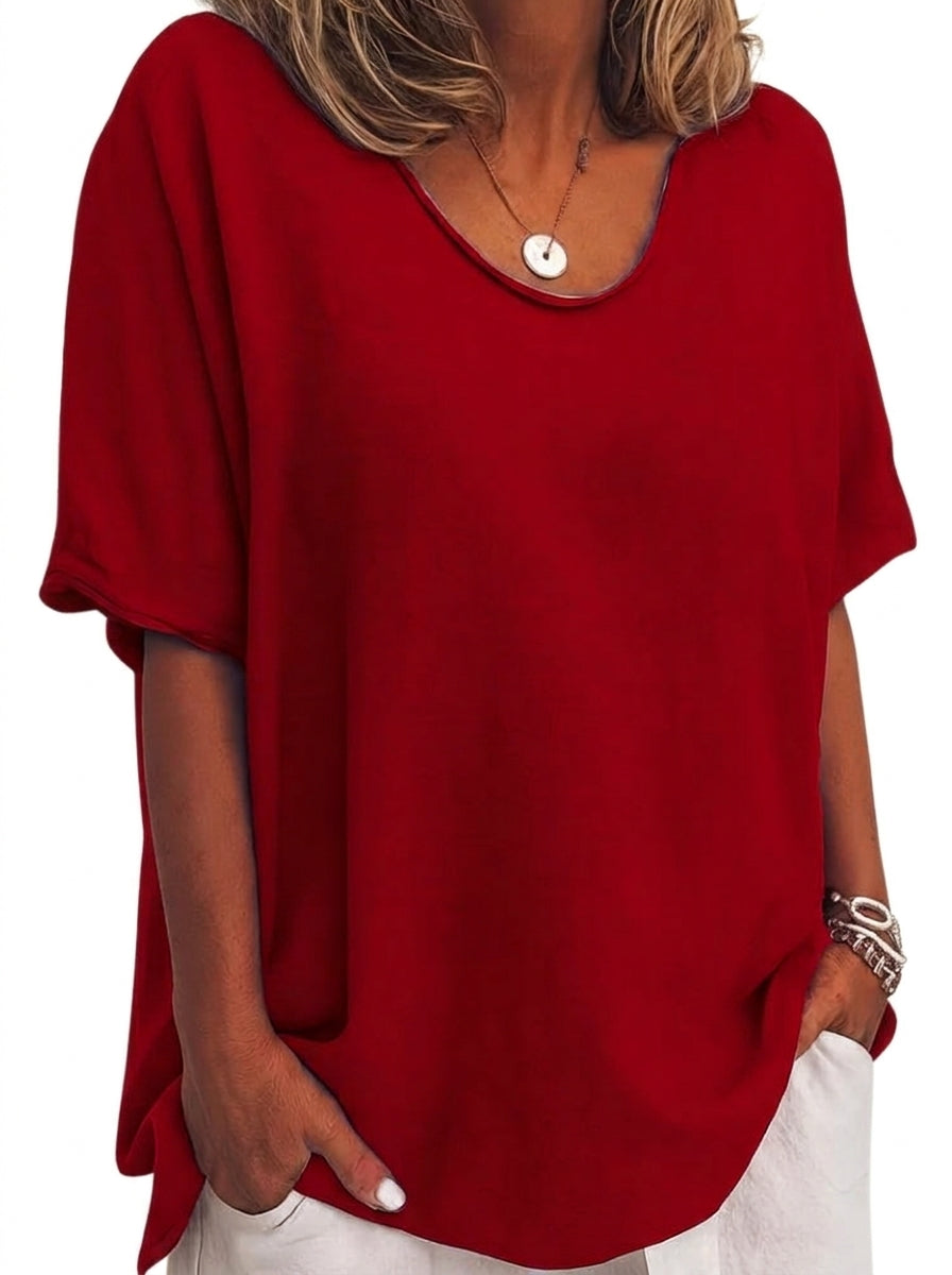 Damen-Oversized-T-Shirt mit V-Ausschnitt und kurzen Ärmeln-T-shirt for women-Alpenkind