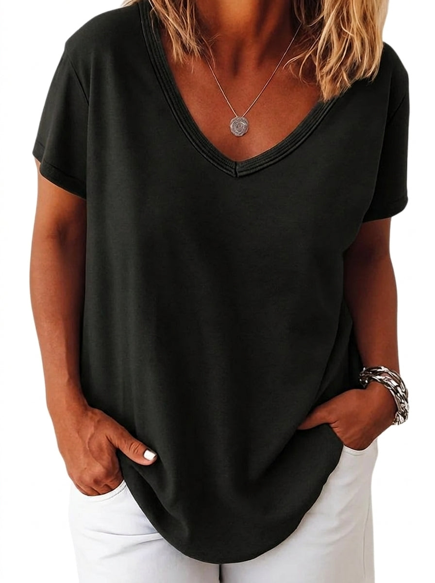 Damen-Oversized-T-Shirt mit V-Ausschnitt und kurzen Ärmeln-T-shirt for women-Alpenkind