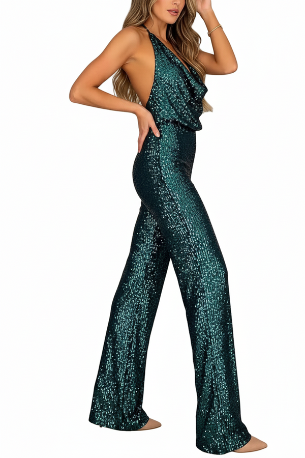 Damen Pailletten Jumpsuit mit Neckholder-Jumpsuits for women-Alpenkind
