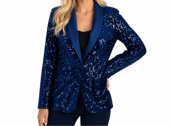 Damen Paillettenblazer mit Schalkragen und Ein-Knopf-Verschluss-Women Blazer-Alpenkind